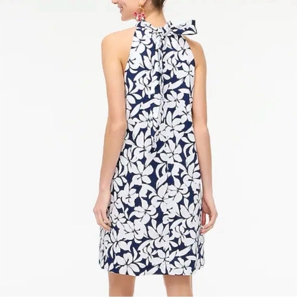 J Crew Navy Blue Floral Dress Tie Neck Halter Sleeveless Shift Size 4 NWT - Picture 4 of 5